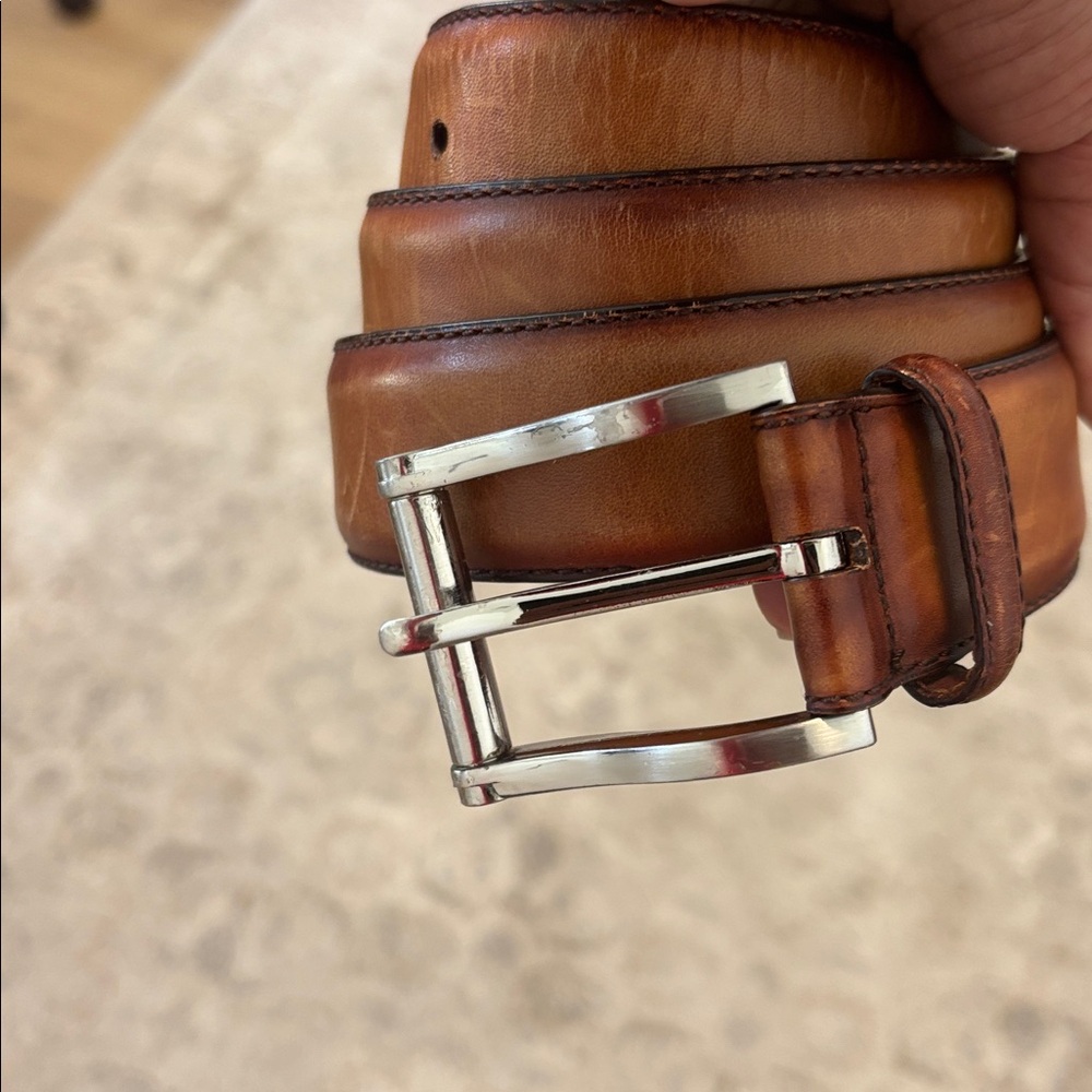 Magnanni Cognac Brown Leather Silver Buckle Mens Belt 1121 34 - Picture 9 of 9
